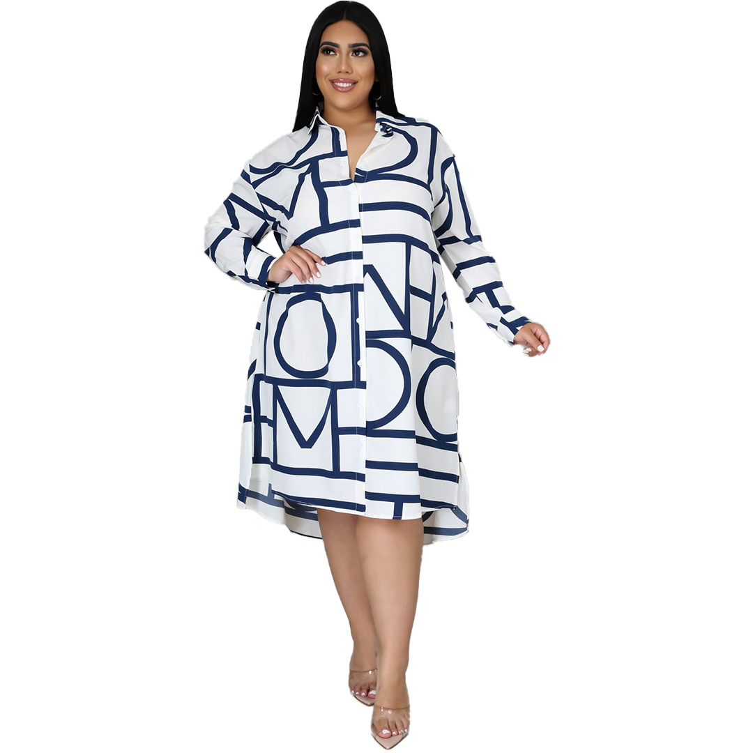 Picture of Amazon Explosions European and American Foreign Trade Cross-border Independent Station eBay Printing Pleated Waist Shirt plus size dress Women
