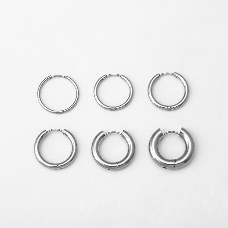 Picture of Stainless steel fashion versatile personality simple plain circle male and female titanium steel earrings earrings earrings earrings earrings