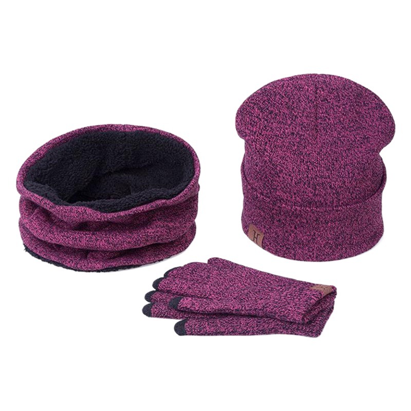 Picture of Amazon Foreign Trade Winter Scarf Hat Gloves Three-Piece Set Knitted Gloves Woolen Scarf Warm Set