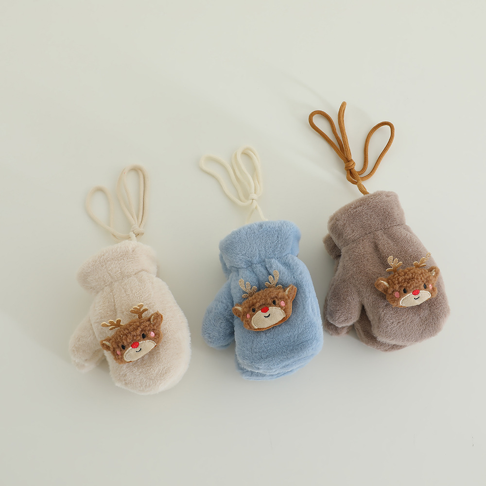 Picture of Children's Gloves Winter fleece-lined Thickened Warm Boys' and Girls' Cute Super Cute Neck Baby Finger Christmas Autumn and Winter