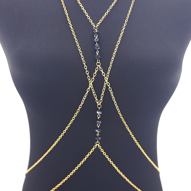 Picture of New European and American Fashion Sexy Metal Crystal Cross Summer Bikini Body Chain Metal Double-Layer Chest Chain Accessories