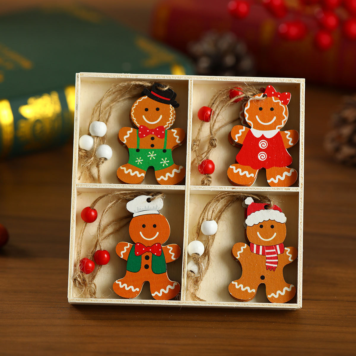 Picture of New 12 Pack Faceless Old Man Christmas Wooden Pendant Boxed Christmas Tree Small Hangers Christmas Decorations