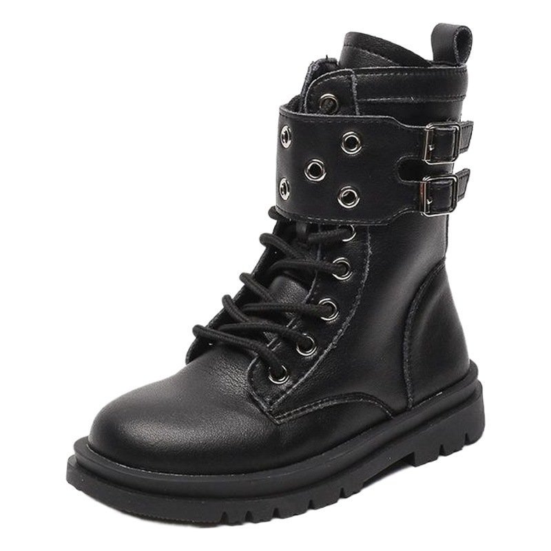 Girls' Boots Super Fiber Kidsren's Short Boots Spring & Fall Single Style 2025 New British Style Catwalk Black Cotton Boots