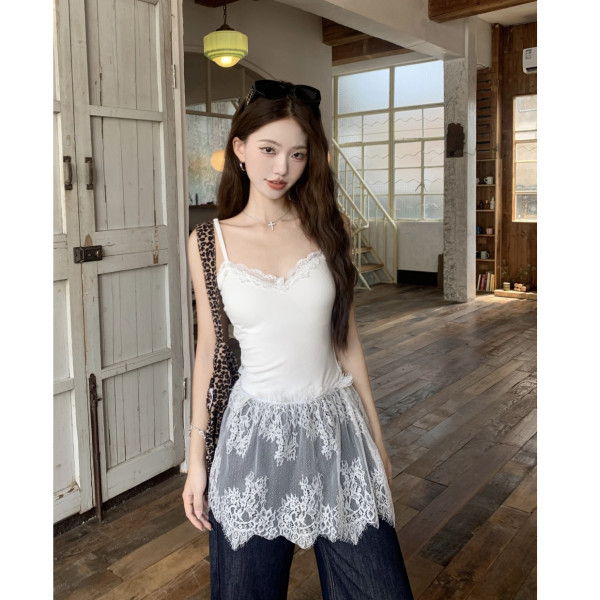 Pure Desire Unique Chic White Lace Camisole Women's 2024 Early Autumn Inner Layering Top