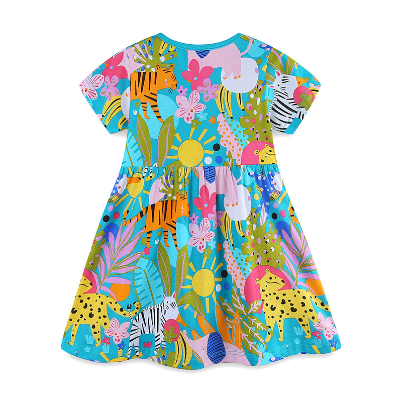 Picture of Summer New Girls' dress Cartoon Animal Print Princess Dress Crewneck Pullover Knitted Cotton Short Sleeve Children's Dress