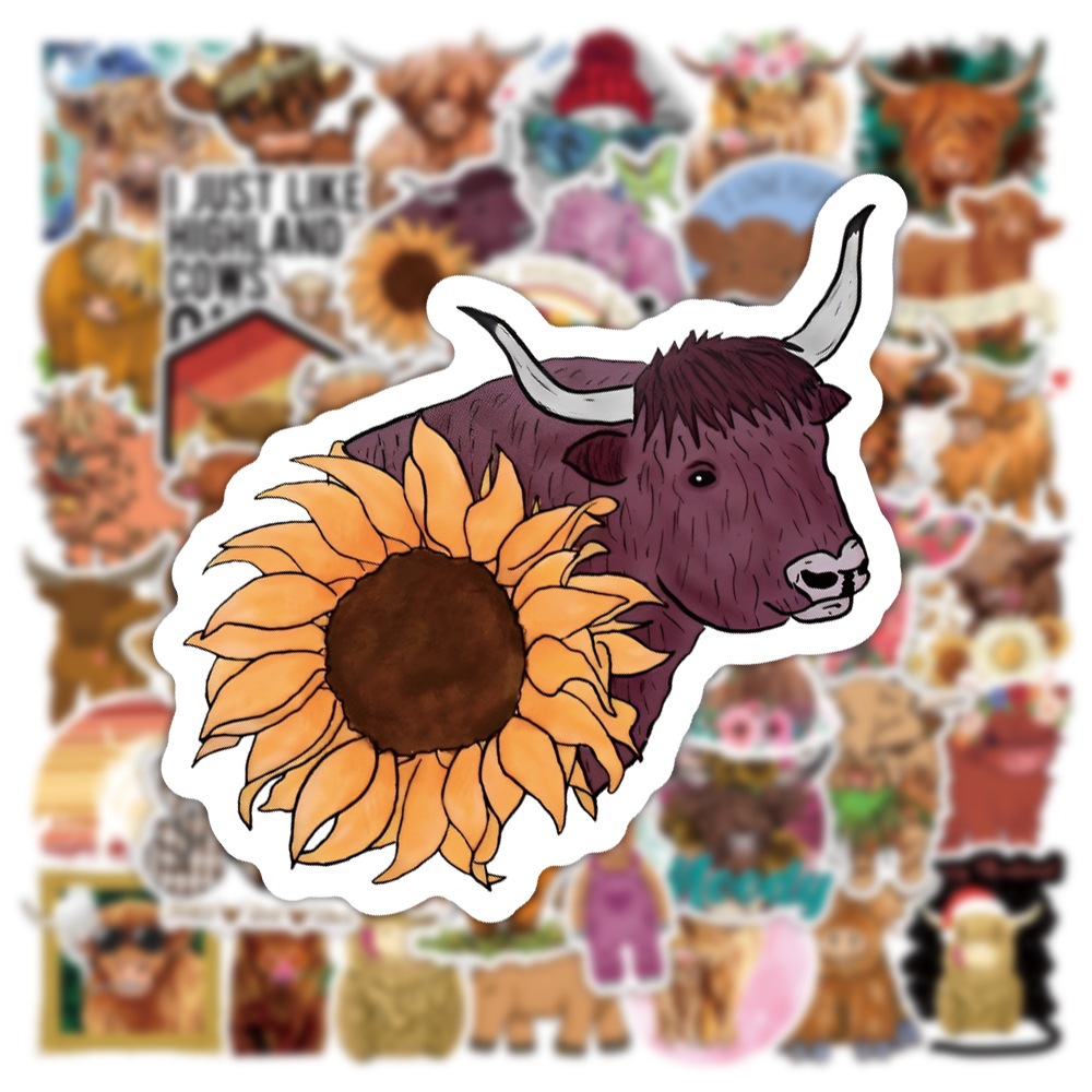 Picture of 50 pieces of plateau cow graffiti stickers animal scooter luggage laptop water cup waterproof stickers paper stickers