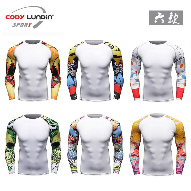 Men's sports fitness tights crew neck long sleeve Lycra T-shirt training clothes compression tights T-shirt a017
