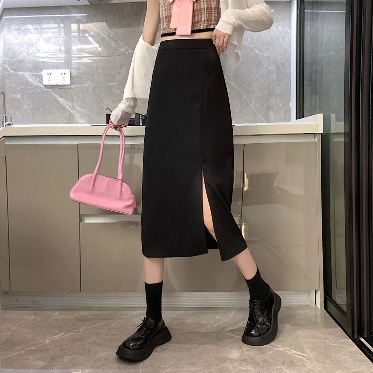 Design autumn skirt high waist slim long plus size fat mm20 word A22 new feeling split hip skirt