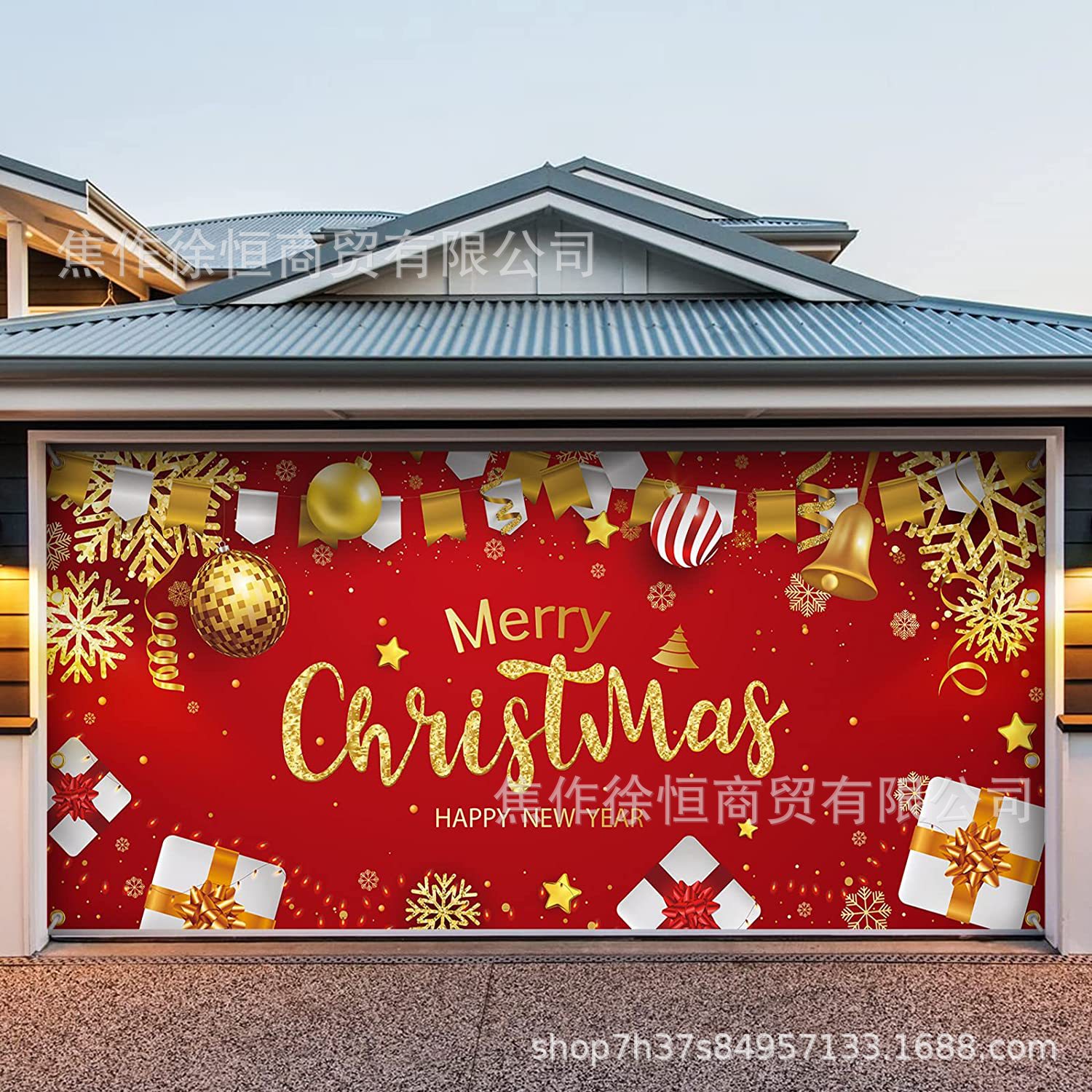 Amazon Christmas garage door backdrop New Year Christmas party decoration background cloth photography hanging cloth banner