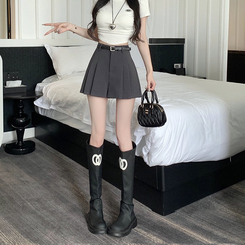 Grey Western 2024 Shorts Women's Summer Thin High Waist Slimming Small A- Line Pleated Pants Skirt Casual Wide Legs