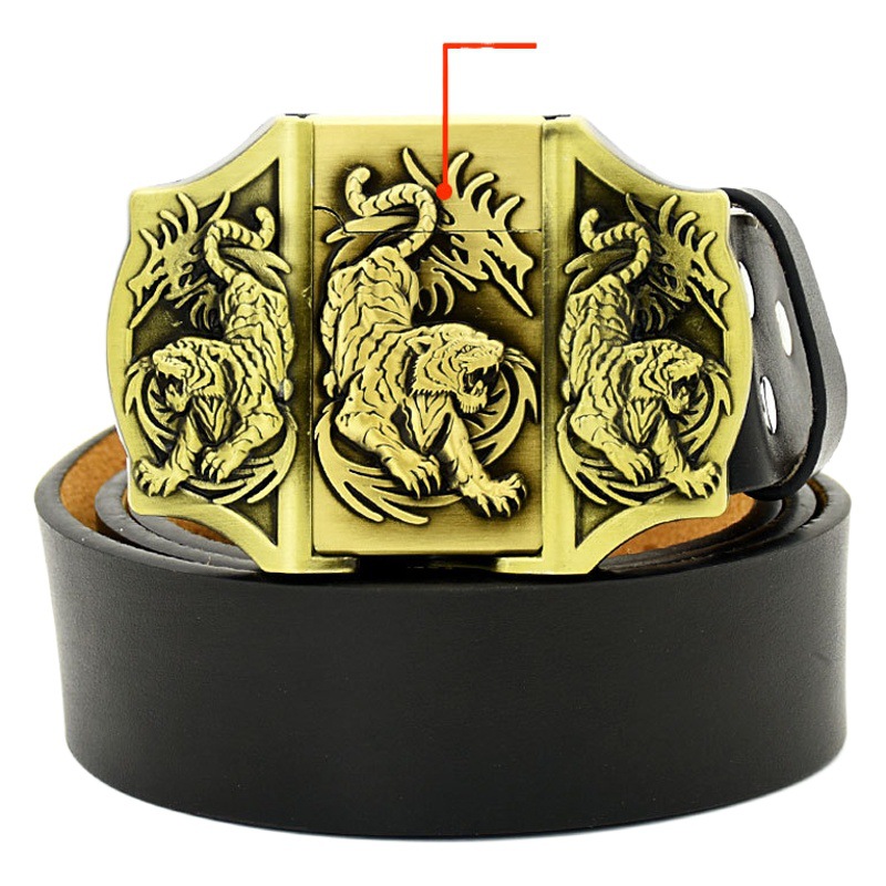 Chinese style belt men's lighter cowhide belt personality young students all-match trendy TikTok one-piece delivery