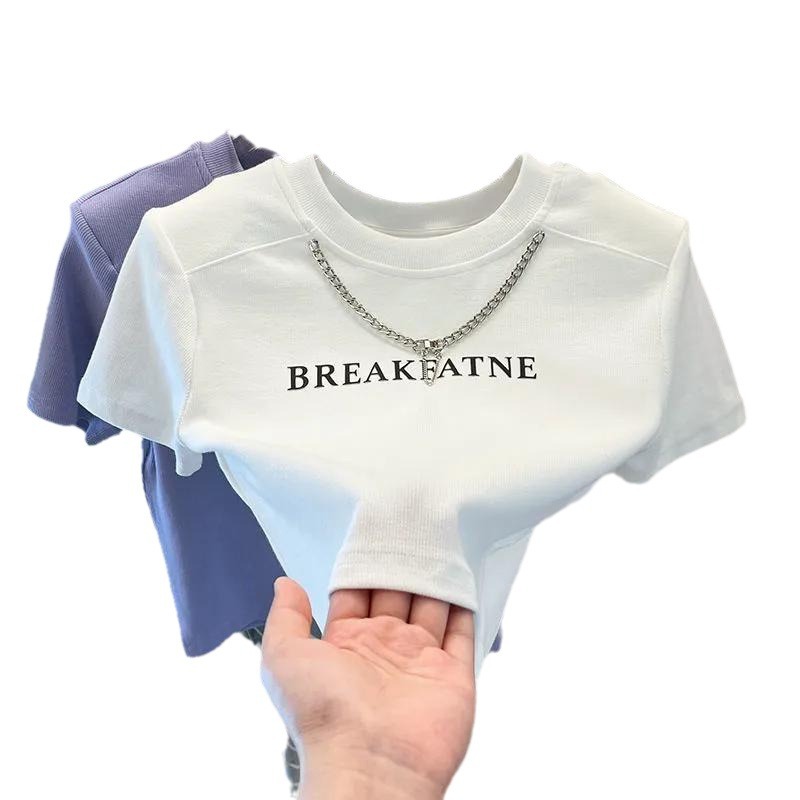 Picture of Pure Sexy Sweet Cool Spice Girl Short T-shirt Women's Summer Ins Chain Design Niche Short-sleeved Chic Top