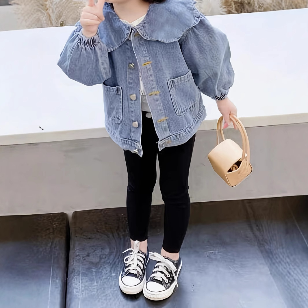 Picture of Spring and Autumn Top Girls Sweet Denim Cardigan Baby Korean Lace Collar Jacket New