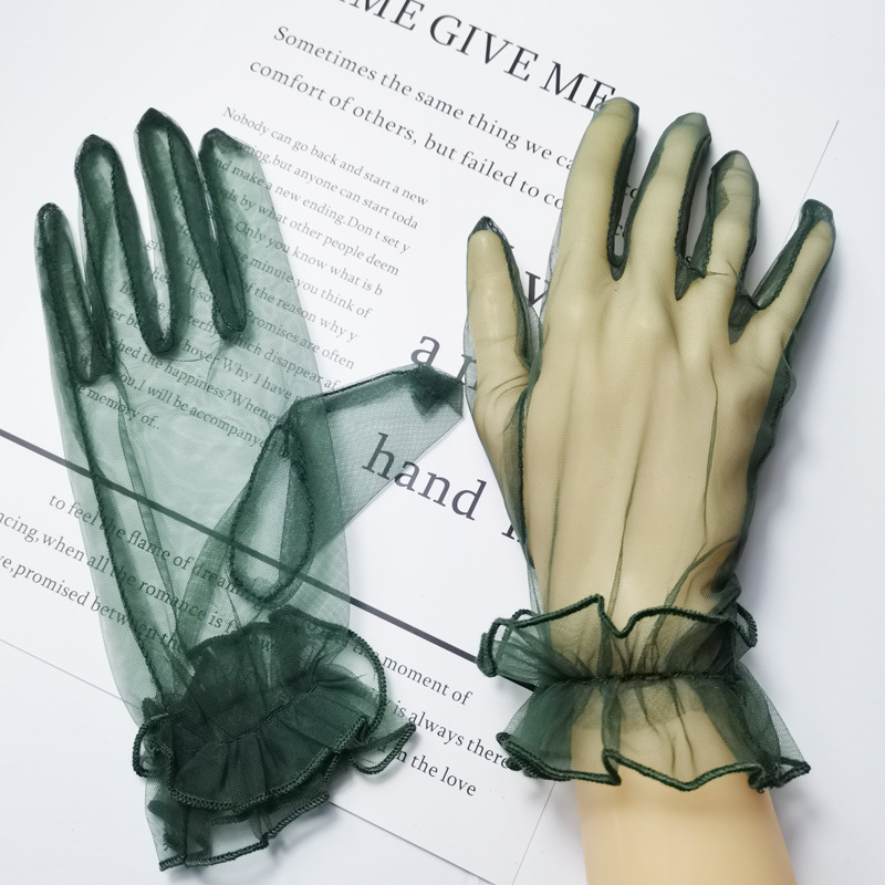 Picture of Transparent Short COS Gloves play Colorful Mesh Bag Finger Wedding Evening Dress Sexy Accessories Black Lace DIY