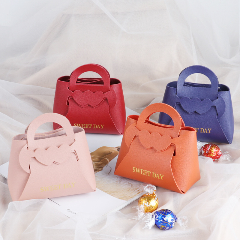 Love candy bag leather double heart wedding candy box hand gift bag candy bag candy box gift box wholesale