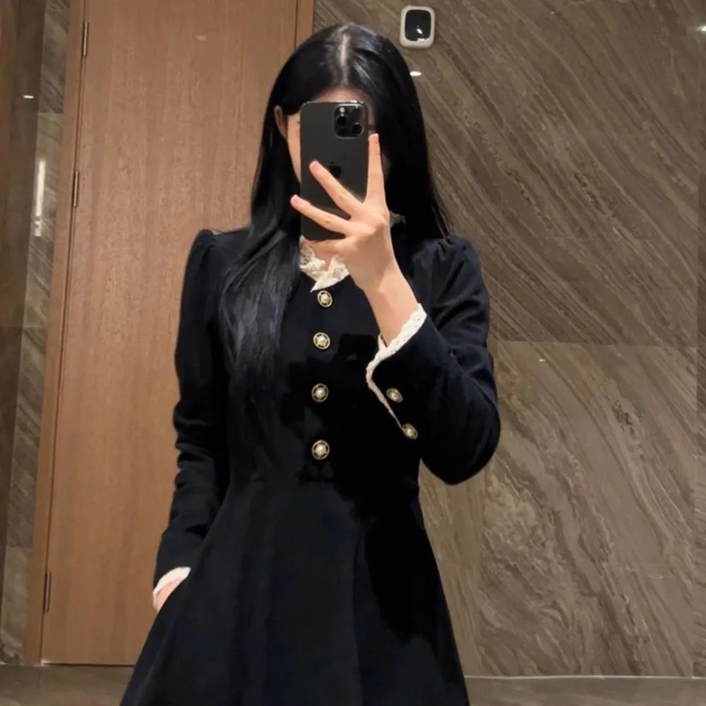 French Style Fragrant Hepburn Style Inner Dress Spring 2024 New Women's Black Small Autumn and Winter Long Dress