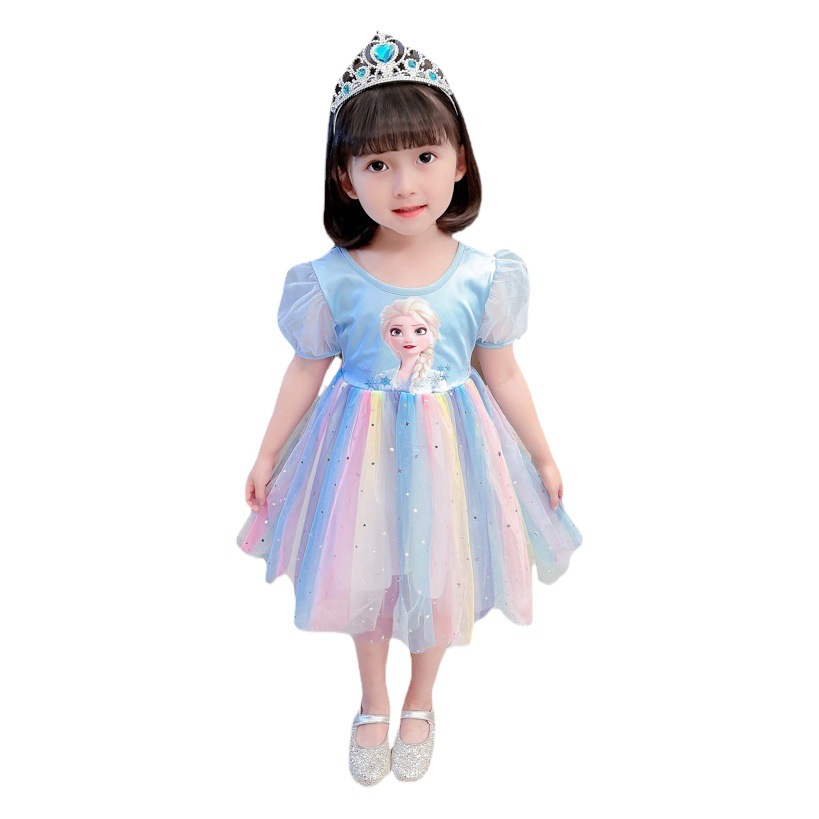Girl's Aisha princess dress frozen summer children's rainbow dress summer clothes baby Aisha new skirt for women