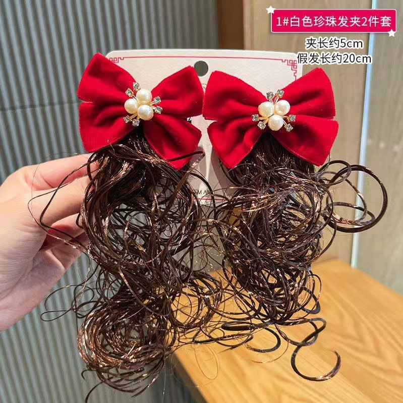 Picture of Children's Hairpin Headdress Little Girl Head Flower Cute Wig Braid Performance Bow Hairpin New Year's Eve Hair Accessories