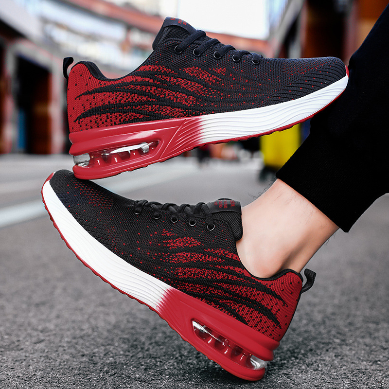 Cross-border plus size men's shoes fly woven mesh breathable running shoes 2025 spring new low-top air cushion soft bottom sneaker