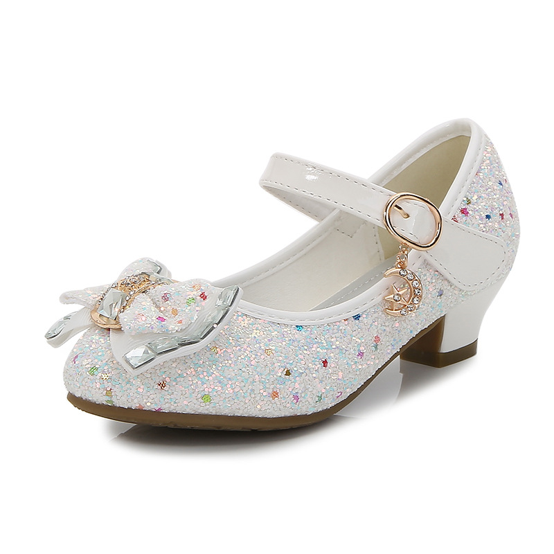 Picture of 2025 Autumn New Girls' Small High Heel Leather Shoes Sequin Upper Bow Decoration Children's Dance Shoes