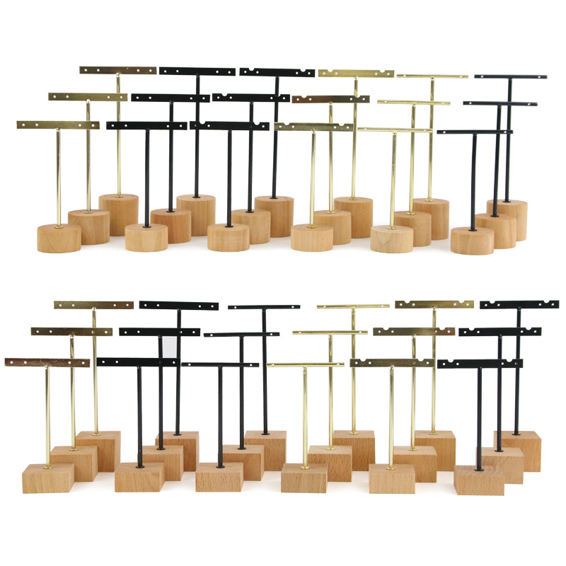 Three-Piece Set of Earring Racks, Wooden Bottom Wooden Earrings, Earring Pendants, Metal Earring Display Racks, Iron Jewelry Racks