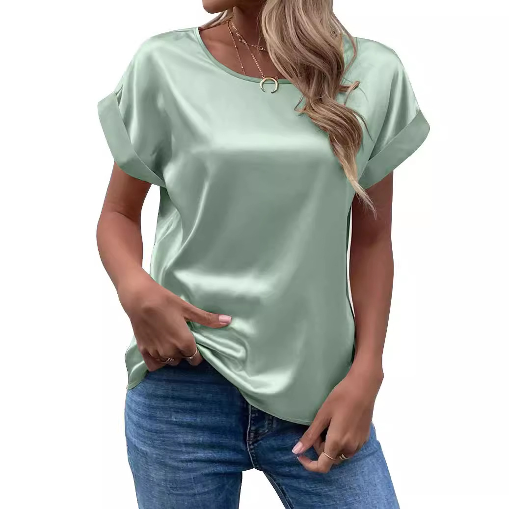 Picture of Fashion 2025 summer foreign trade source OL temperament Sade pullover round neck straight tube women's T-shirt primary source