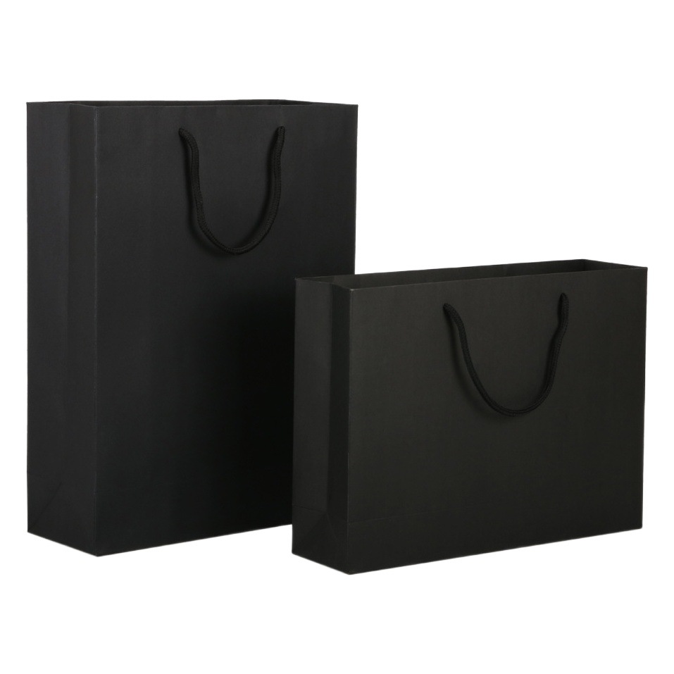 in stock paper bag gift bag black paper bag wholesale clothing tote bag support printed logo advertising packaging bag