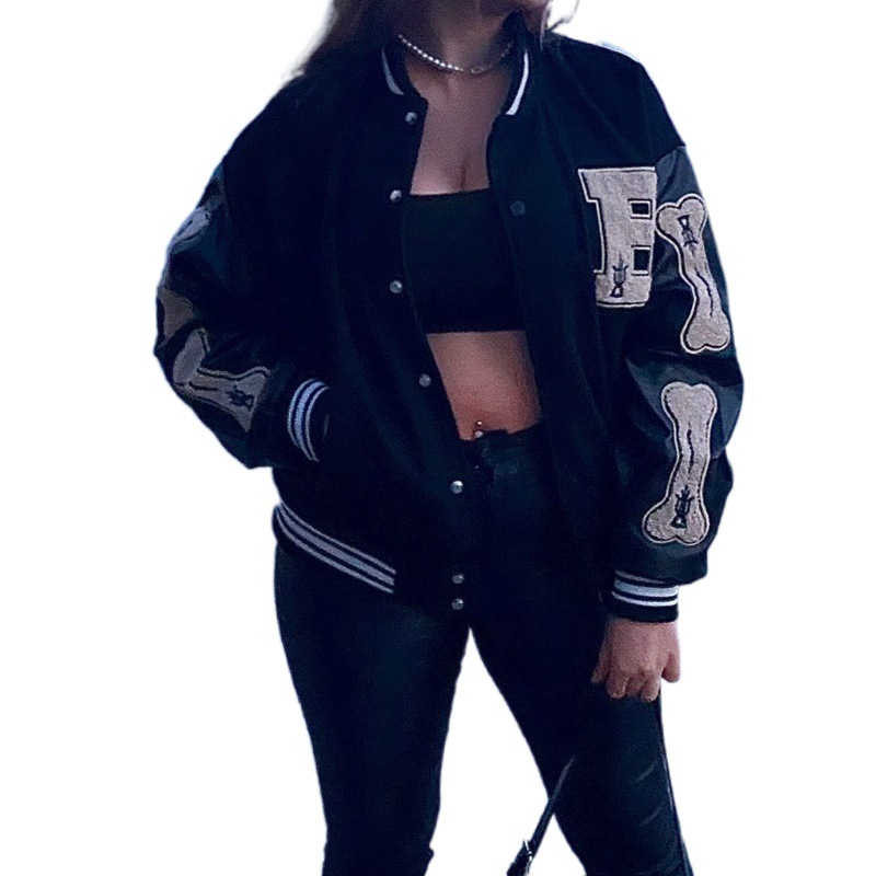Picture of Varsity Baseball Bomber Jacket Women Hip Hop Harajuku Bone