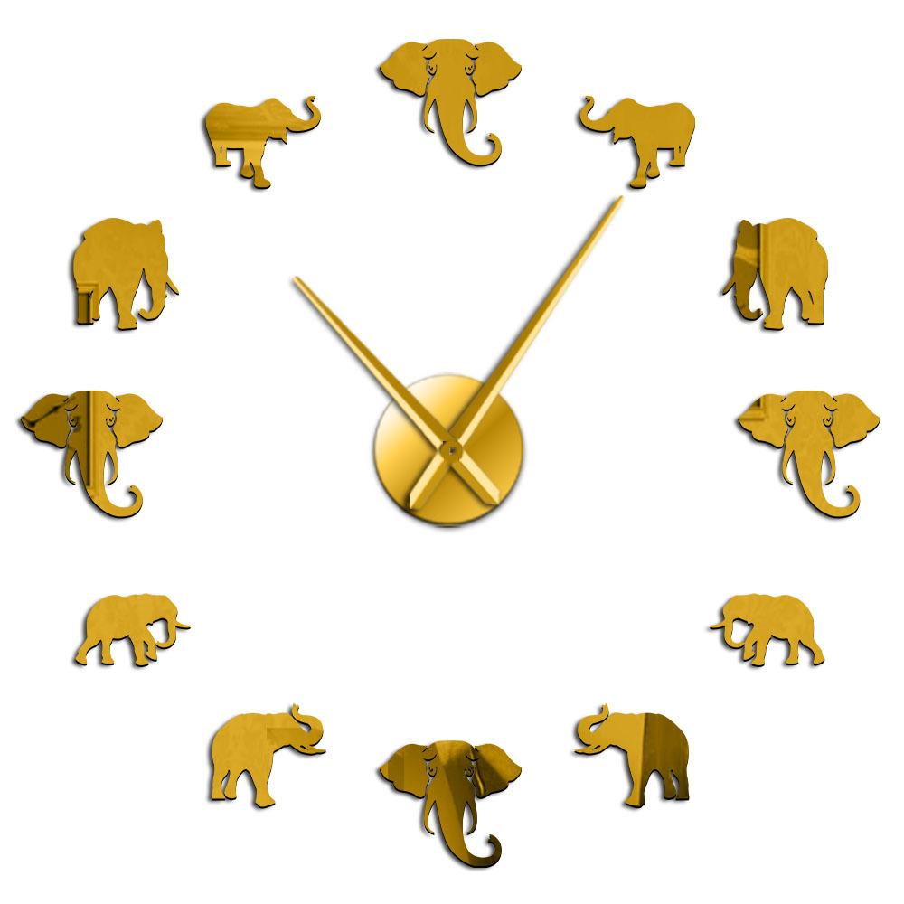 Frameless DIY wall clock 3D mirror elephant shape wall clock mute wall sticker living room bedroom home decoration large wall clock