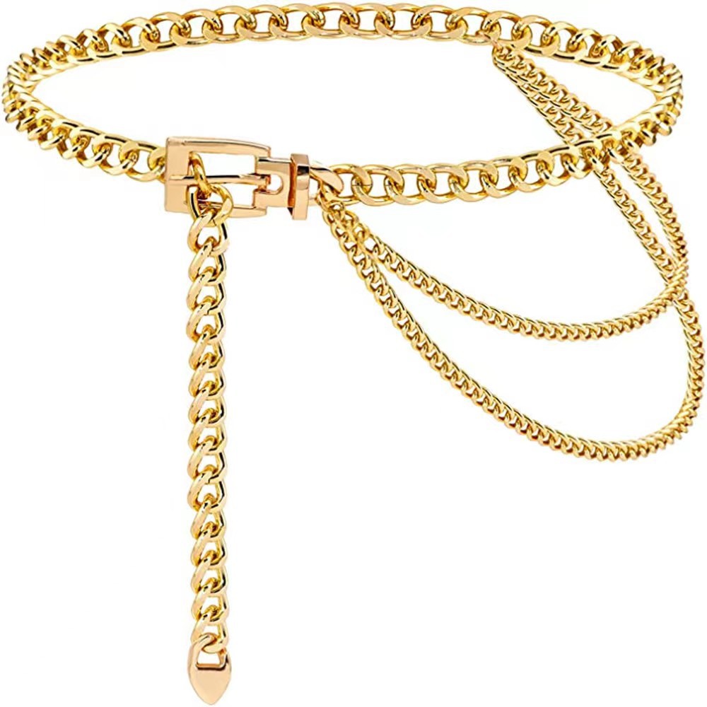 European and American Hip-Hop Metal Buckle Waist Chain, Retro Double Chain Fashion Decorative Waist Chain, Cross-Border Short Skirt Decorative Chain Wholesale