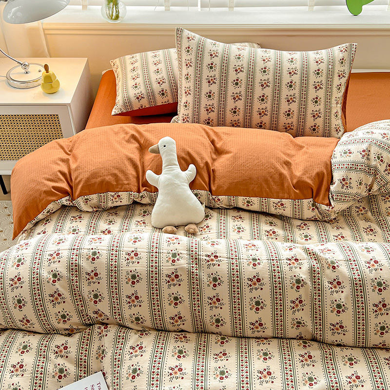 Picture of Category a Maternal and Infant Grade Small Fresh Floral Xiaozhu Cotton Quilt Cover Single Piece Skin-Friendly Washed Cotton Thickeneded Quilt Cover Wholesale