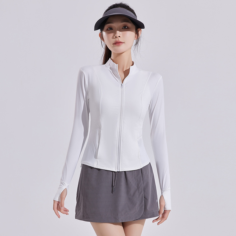 Picture of Tight Waist Slimming Vertical Collar Slim Yoga Sun Protection Clothing Women's Summer Coat Breathable 2025 New Ice Waist Sun Protection Clothing