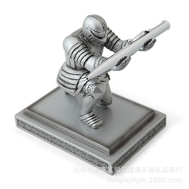 Tongleji Penholder Knight Pen Stand Armor Hero Pen Holder Display Stand Stationery Pen Holder Metal Plating