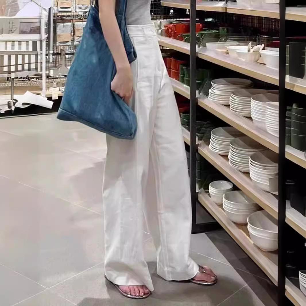White Linen Tencel Wide-Leg Pants for Women 2025 New Summer Thin Cotton and Linen Suit Pants Ice Silk Pants for Small People
