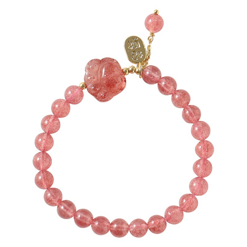 Badu Douyin Strawberry Crystal Cat Scratch Crystal Bracelet Nafu Brand Best Friend Bracelet National Style National Trend Retro Live Bracelet
