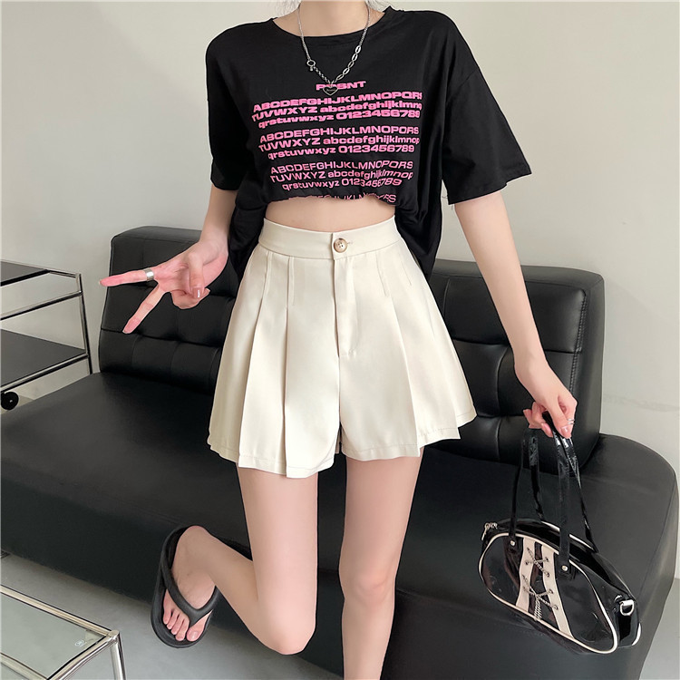 Casual High Waist Meat Covering Slim-breasted Wide-leg Pants Women's 2023 Summer New Elegant Irregular Suit Shorts
