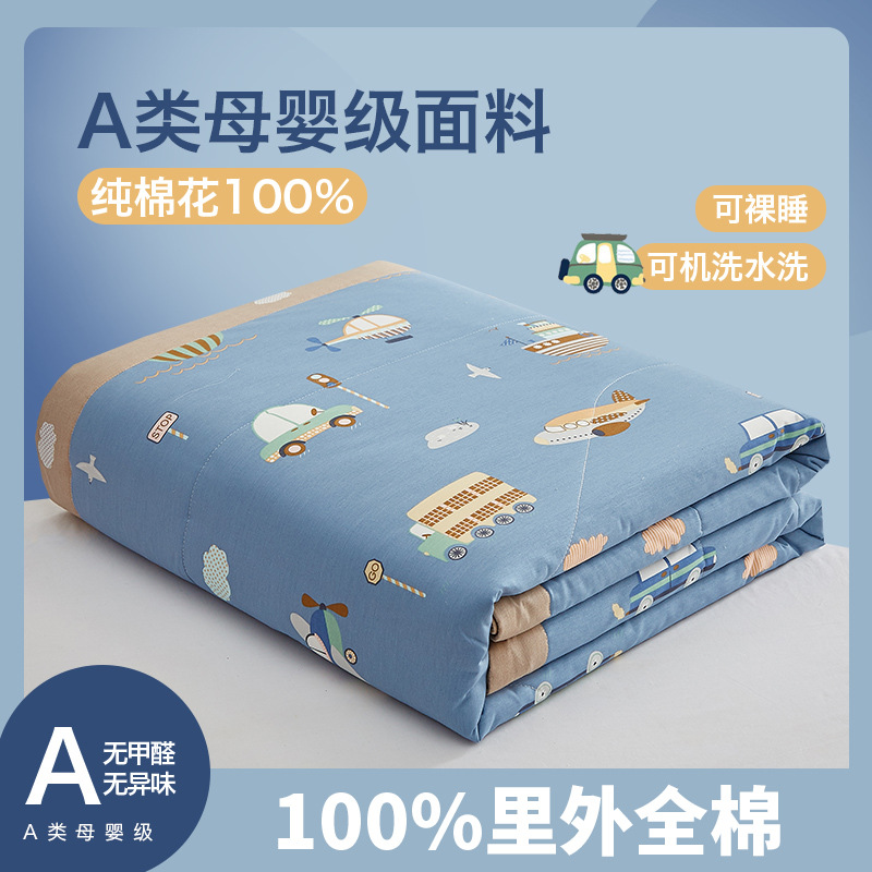 Picture of Machine washable Class A Mother and Child Pure Cotton Summer Cool Quilt Cotton Air-conditioning Quilt Children's Pure Cotton Summer Quilt Cartoon Thin Quilt Core 1