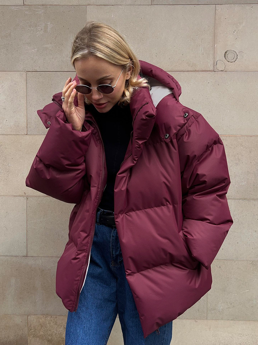 Picture of Cross-Border Cotton Outwear for Women 2025 Winter European and American New Cotton Jacket Loose Cotton Outwear Pure Color Hooded Cotton Outwear