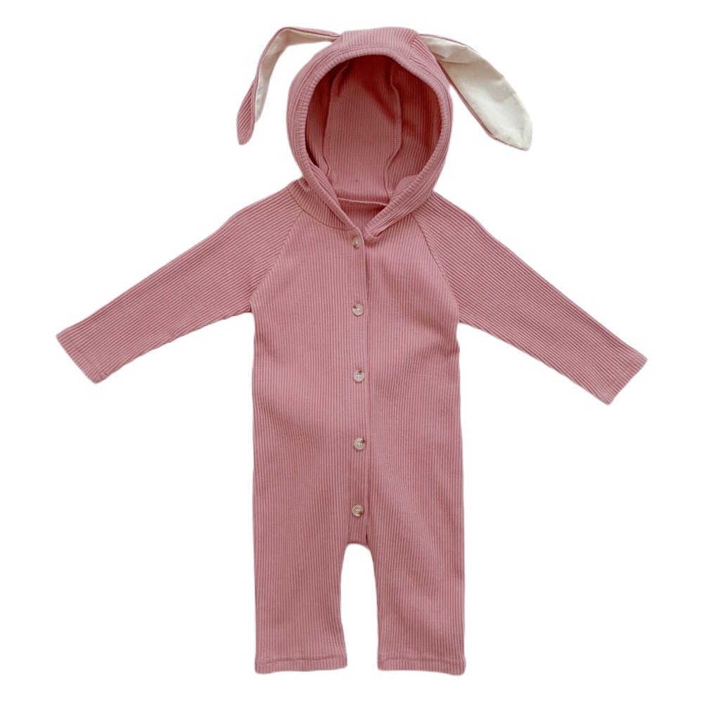 New Style Baby Girl Cute Jumpsuit Infant and Toddler Autumn Clothing New Rabbit Hooded Harem Threaded Boy Crawling Suit