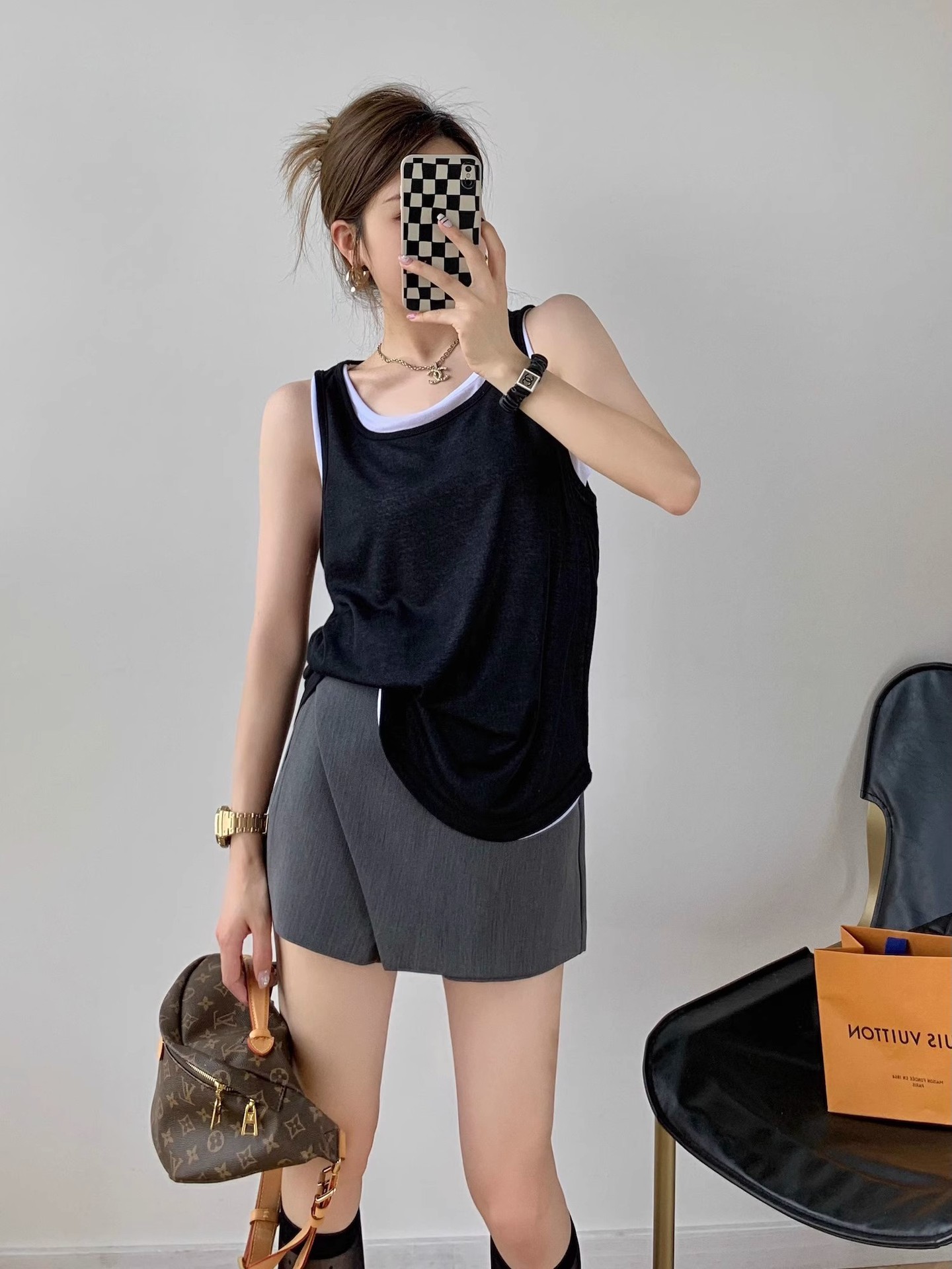 Summer Korean Style New High Waist Asymmetric Hip Culottes Women's A- line Short Zipper Pants