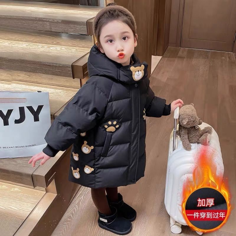 Picture of Girls' Winter fleece-lined Cotton-padded Coat Children's Small and Medium-sized Children's New Baby's Cotton-padded Coat Thickened Mid-length Cotton-padded Coat Bear Coat