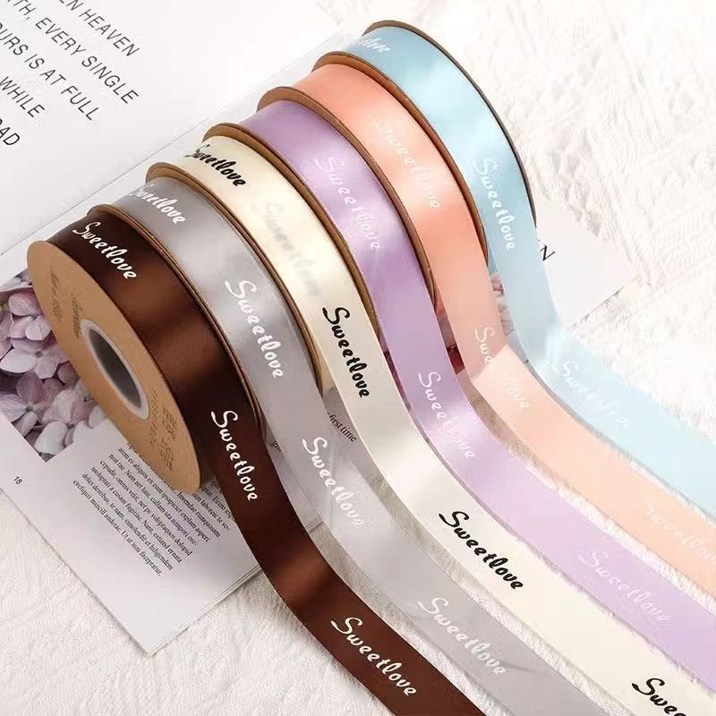 in stock Ribbon 2.5CM English Alphabet Gauze Bands Flowers Cake bouquet Gift Packaging Ribbon Handmade DIY Ribbon