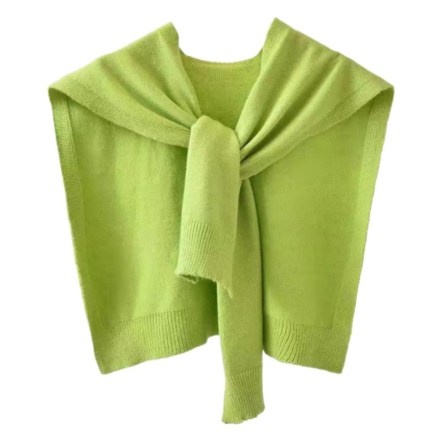 Core-spun Yarn Knitted Shawl Women's Spring and Autumn Outer Waistcoat Solid Color Shoulder Thin Cardigan Summer Knot False Collar Scarf