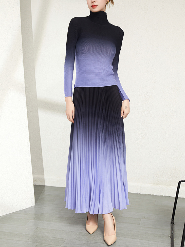 Picture of Miyake Women's Pleated Printed Two-Piece Set Women's Spring High Waist Slim Pleated Skirt Fashionable Gradient Easiest for Match Suit