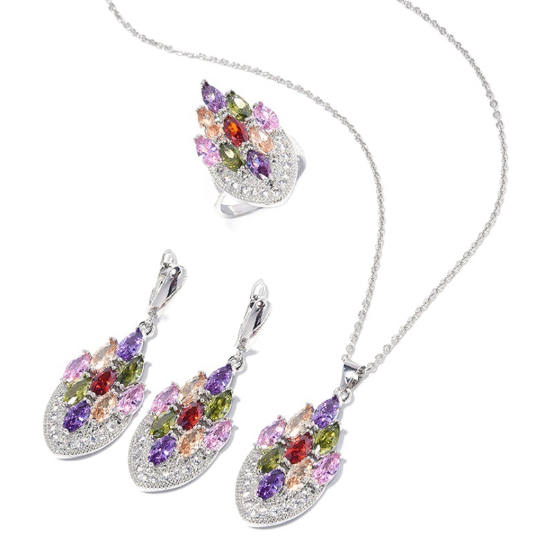 European and American zircon exquisite luxury peacock jewelry suit bride wedding accessories studio photography props jewelry wholesale