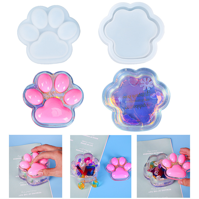 Deyi Yangyang DIY Glue Mold Cat Claw Storage Box Silicone Mold Amazon New Product Mirror Jewelry Crystal
