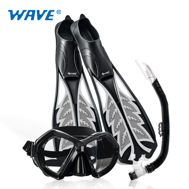 wave free diving fin set adjustable mirror snorkeling frog shoes semi-dry snorkeling tube diving three-piece set