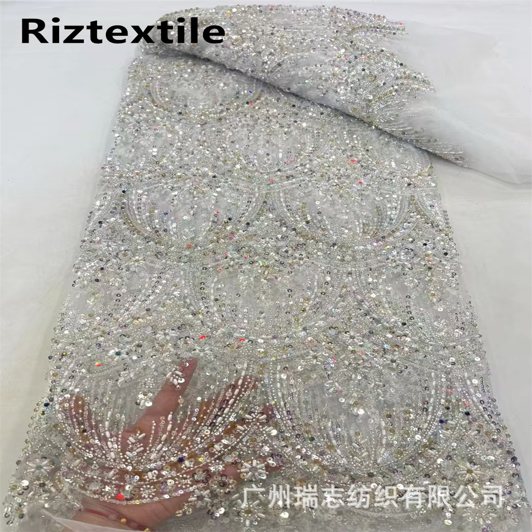 Picture of 3D Bead Tube Sequins Embroidered African Lace Wedding Dress Fashion Lace Fabric French Lace Fabric