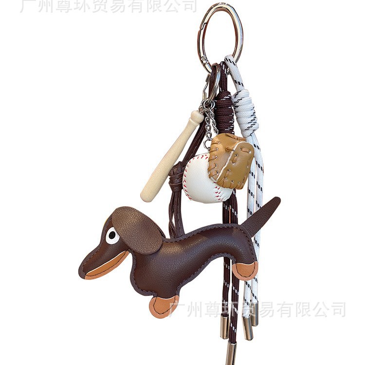 Picture of Ins Woven Rope Dachshund Dog Bag Keychain Pendant Leather Unisex Miu Cute Accessories Keychain