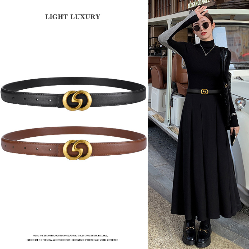 Vintage High-end Women's Thin Belt Jeans dress Decorative Belt Simple Fashion Elegant Trouser Belt